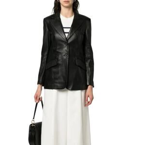 ARMA Single Breasted Leather Blazer 12 Women Luxury Preppy Academia Vintage